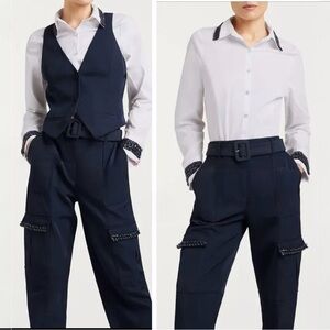 Cinq A Sept Ellery embellished two-piece top blouse with removable vest Medium
